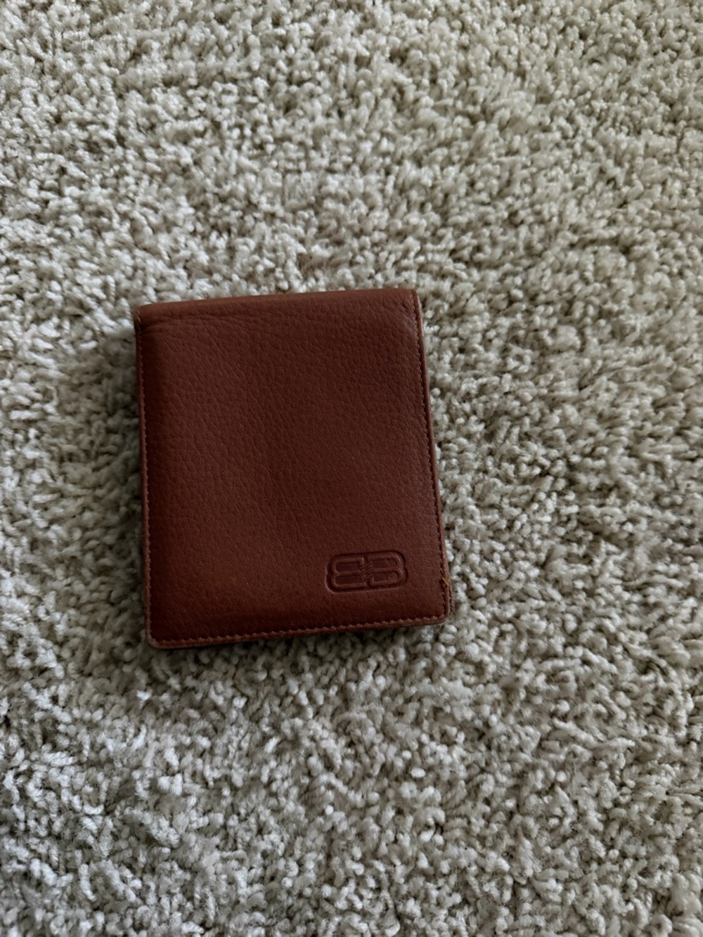 Balenciaga Men's Brown Leather Bi-Fold Wallet - Embossed Logo